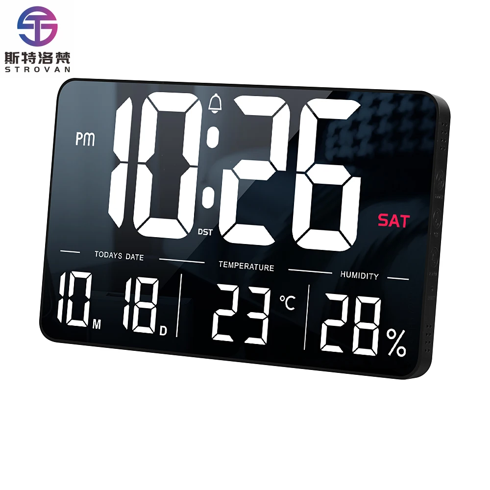 13 Inch LED Big Wall Clock with Temperature Date Day Display and Remote Control Full Viewing Angle Wall Clock