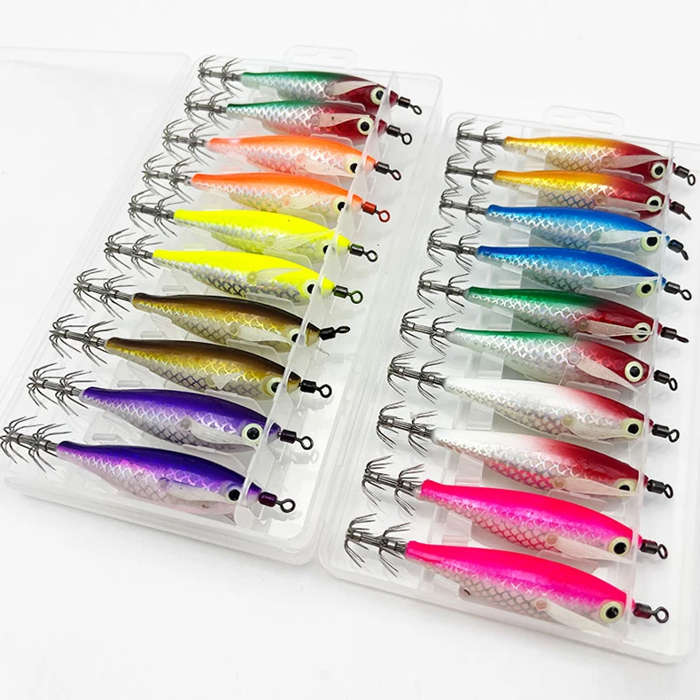 ShareShark 10 Stück/Box Tintenfisch-Jig-Köder 8cm 5,6g UV-Leuchtende Garnelenköder Horizontaler Kunstköder für Tintenfisch Oktopus Salzwasser – Detail 14