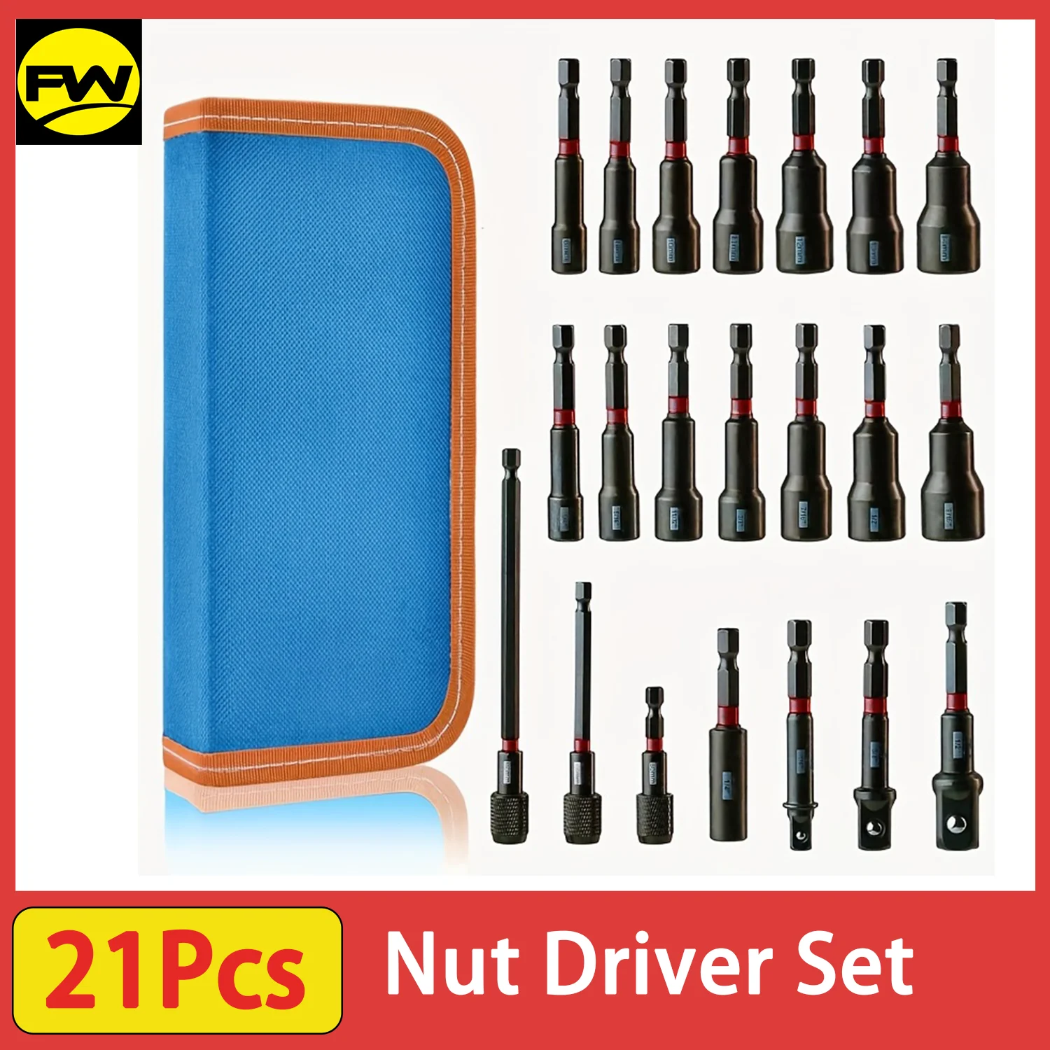 

21pcs Magnetic Nut Driver Set, Impact Drill Driver Bit Set 1/4", Metric and SAE Nut Driver, Impact Socket Adapters, Bit Holder