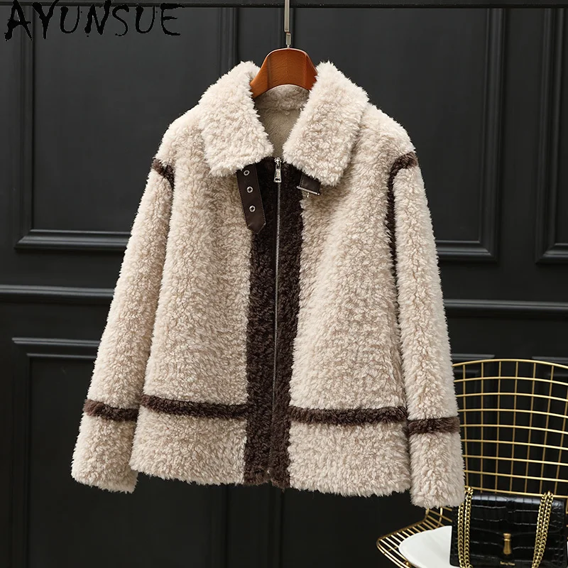 

AYUNSUE 100% Wool Coat Women Grain Sheep Shearling Jacket Autumn Winter Clothes Woman New in Coats Пальто Женское Composite Fur