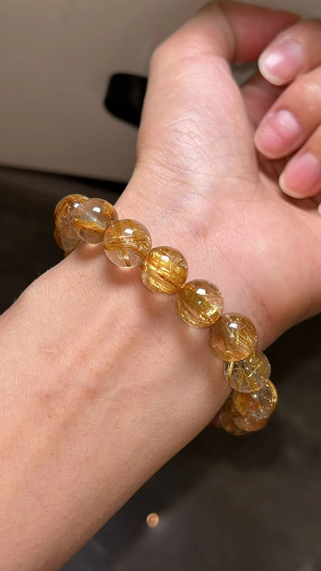 Natural Gold Rutilated Quartz Titanium beads Bracelet Wealthy 10.5mm Woman Men Clear Round Beads Jewelry From Brazil AAAAAAA