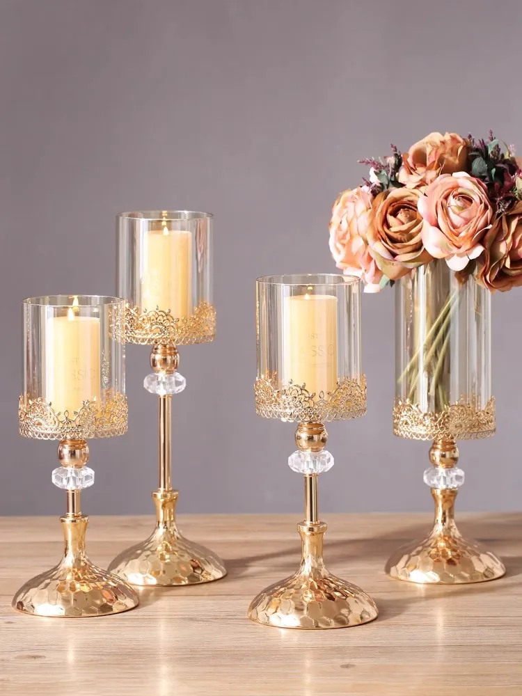 1Pcs Golden Metallic Glass Candle Holder European Romantic Candlelight Dinner Candlestick Wedding Home Decoration