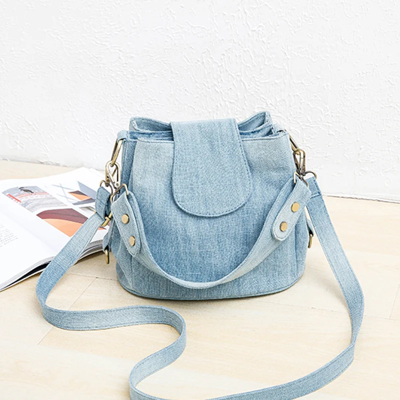 Denim Jeans Bag Cool Girl Bucket Bag 2024 Fashion Trend High Street Ladies Handbag Quality Women\'s Y2K Blue Shoulder Bag Totes