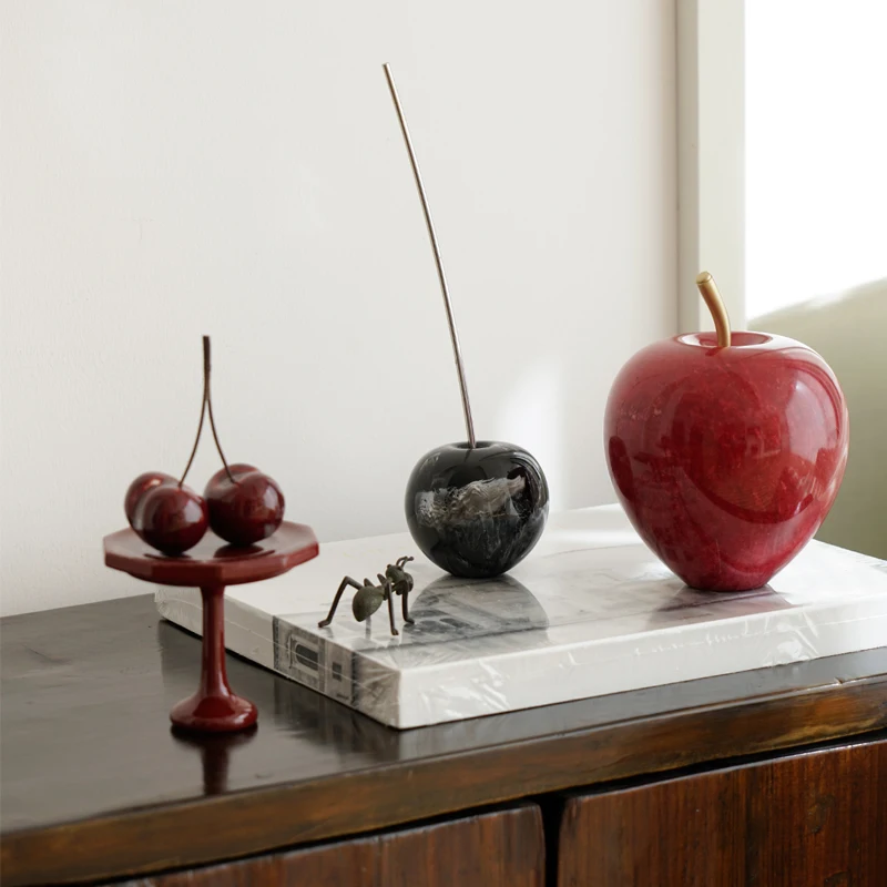 Natural Marble Apple Tabletop Ornament Living Room Light Luxury High-End Ceramic Craft Cherry Decorative Piece