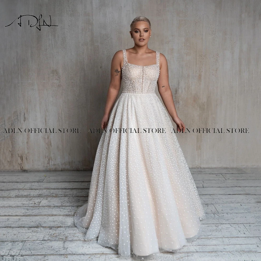 Eleganti abiti da sposa taglie forti con cinghie Glitter Dot Tulle a-line abito da sposa abito da sposa senza schienale personalizzato