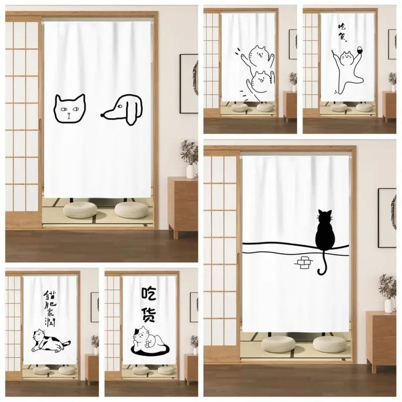 VIKAMA Simple Line Art Cat Curtain Cafe And Tea Room Entrance Semi-Curtain Living Room Bathroom Partition Curtain Home Decor