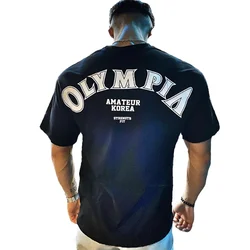 NEW Cotton Gym Shirt Sports T Shirt Men Short Sleeve Running T Shirt Men Workout Training Tees Fitness Loose large size tops