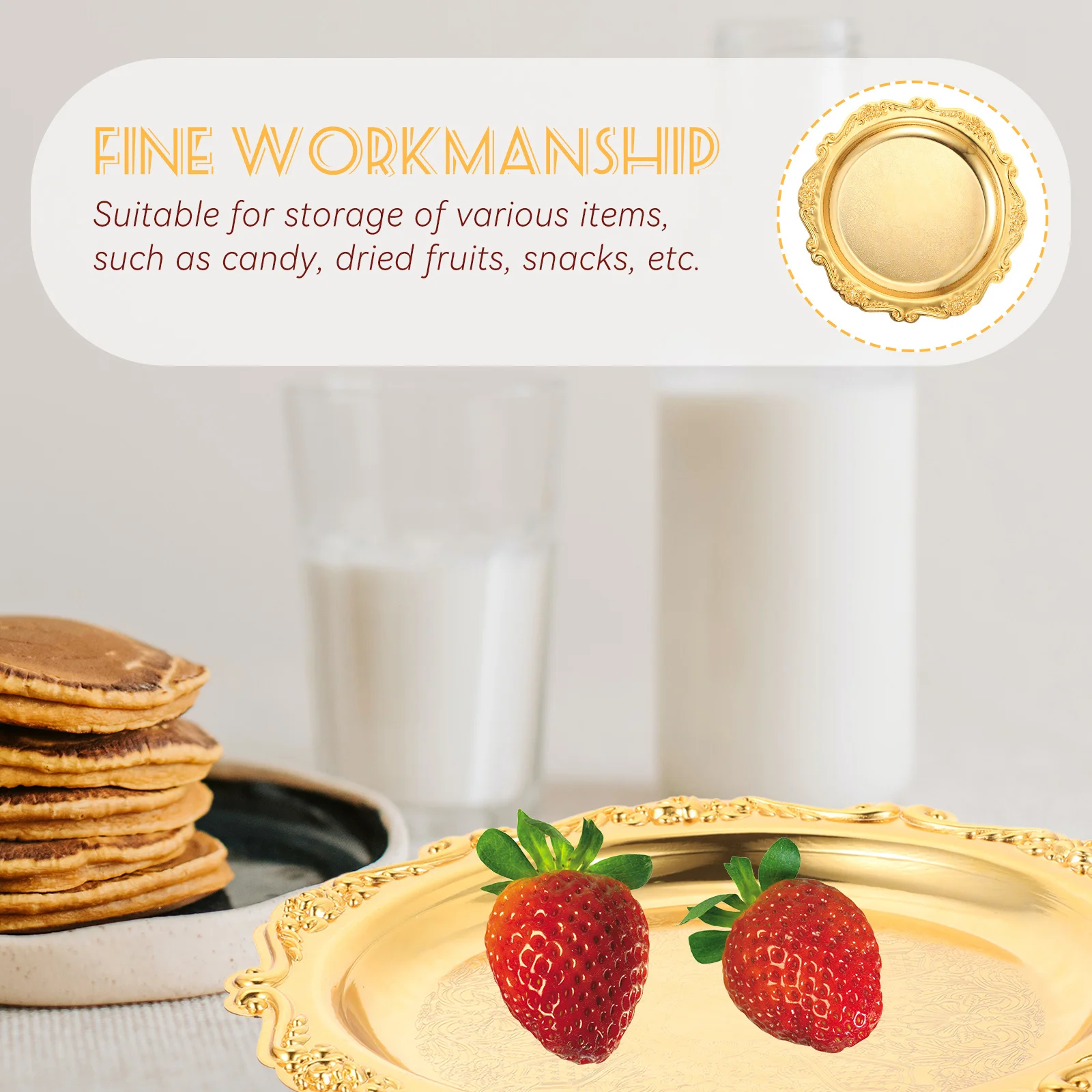 

European Style Fruit Plate Alloy Snack Serving Tray Decorative Dessert Dish For Cake Candy Biscuits Party Home Wedding