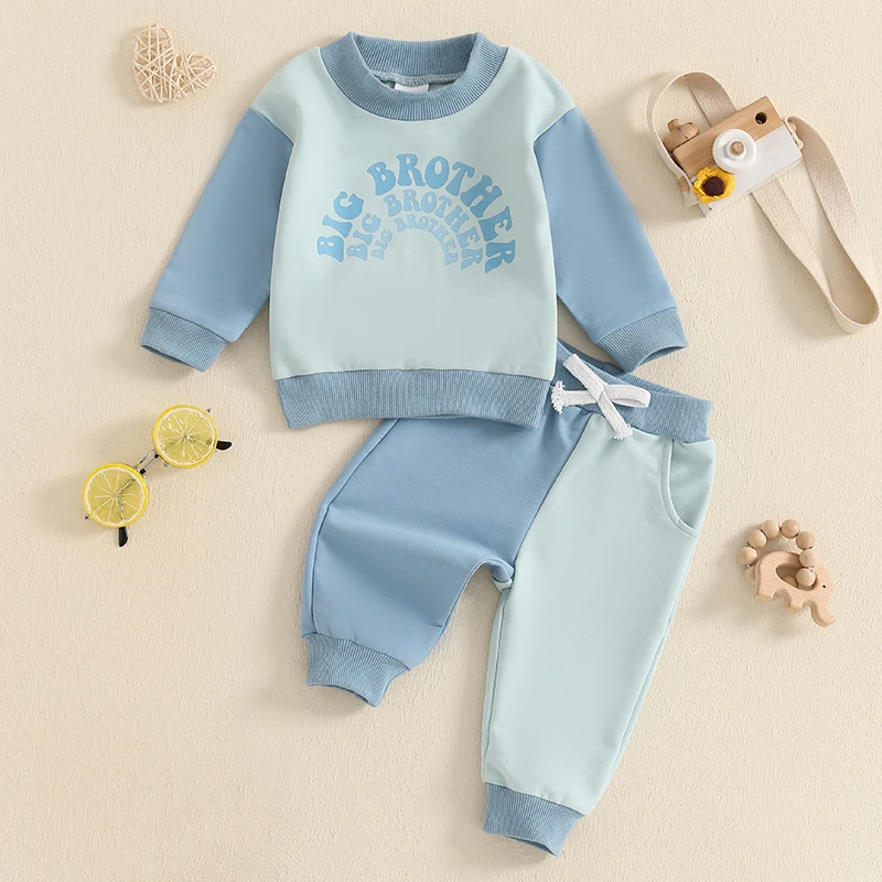 Conjunto de sudadera de manga larga con estampado de letras para bebé, conjunto de pantalones de Color de contraste, ropa para niños pequeños, 2 piezas, otoño