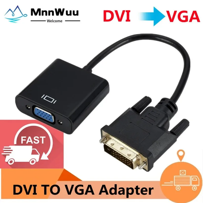 

MnnWuu Full HD 1080P DVI-D DVI To VGA Adapter Video Cable Converter 24+1 25Pin To 15Pin Cable Converter for PC Computer Monitor