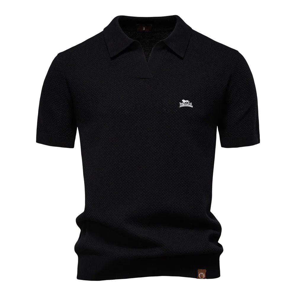 

High quality European pineapple pattern woolen polo shirt for men's business, seagull collar, men's short sleeved sweater embroi