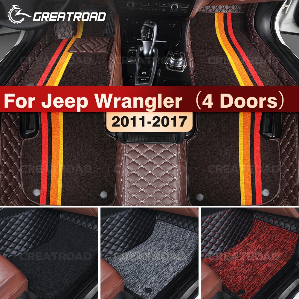 

GREATROAD Double Layer Car Floor Mats For Jeep Wrangler 4 Doors 2011-2017 Interior Details Accessories Auto Carpet Cover Custom
