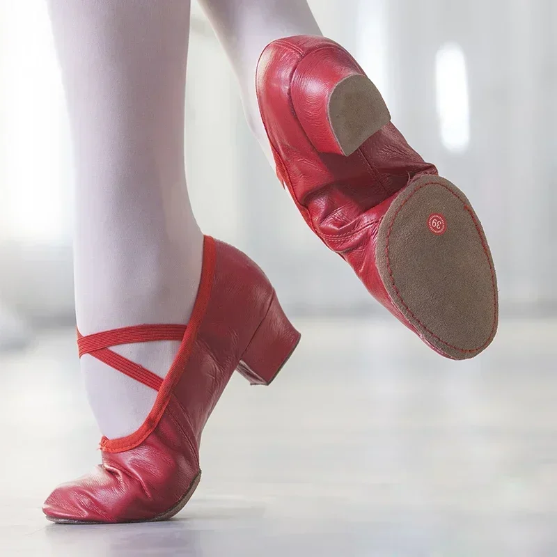 Zapatos de baile de cuero para mujer, zapatillas de Ballet de