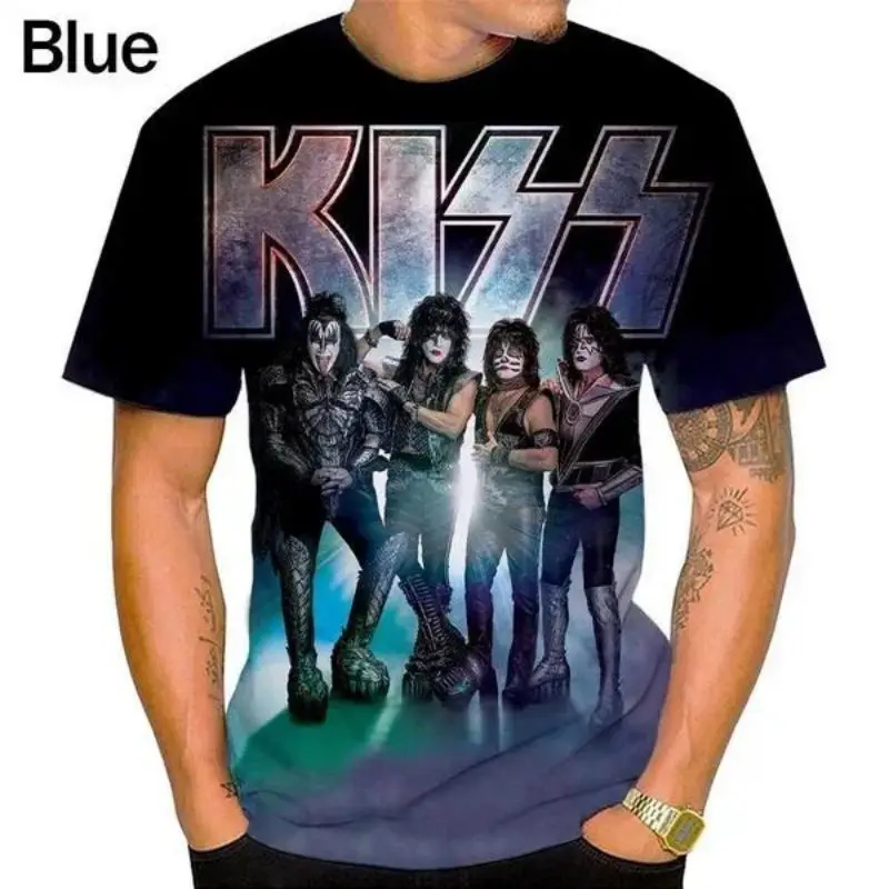 Summer Men\'s Fashion Hip Hop Punk Personality Short Sleeve T Shirt American Rock/Heavy Metal Kiss Band 3D Print Music T Shirt