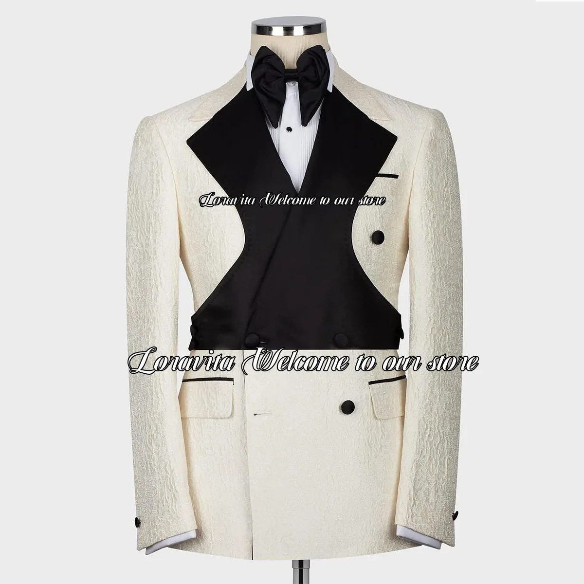 Fashion White Jacquard Men Suit Double Breasted Groom Wedding Tuxedos 2 Pieces Set Banquet Male Prom Blazers Slim Costume Homme