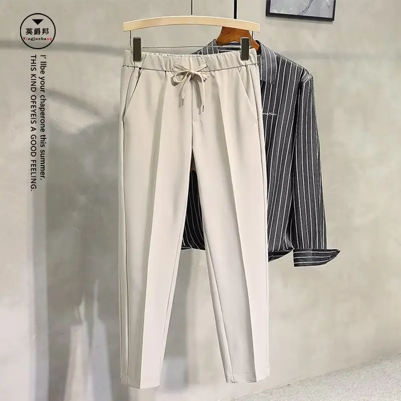 Busin Casual da uomo Brit Sle Pantaloni a gamba dritta pieghettati Pantaloni da completo a nove punti Cintura ampia in vita Faion Trend