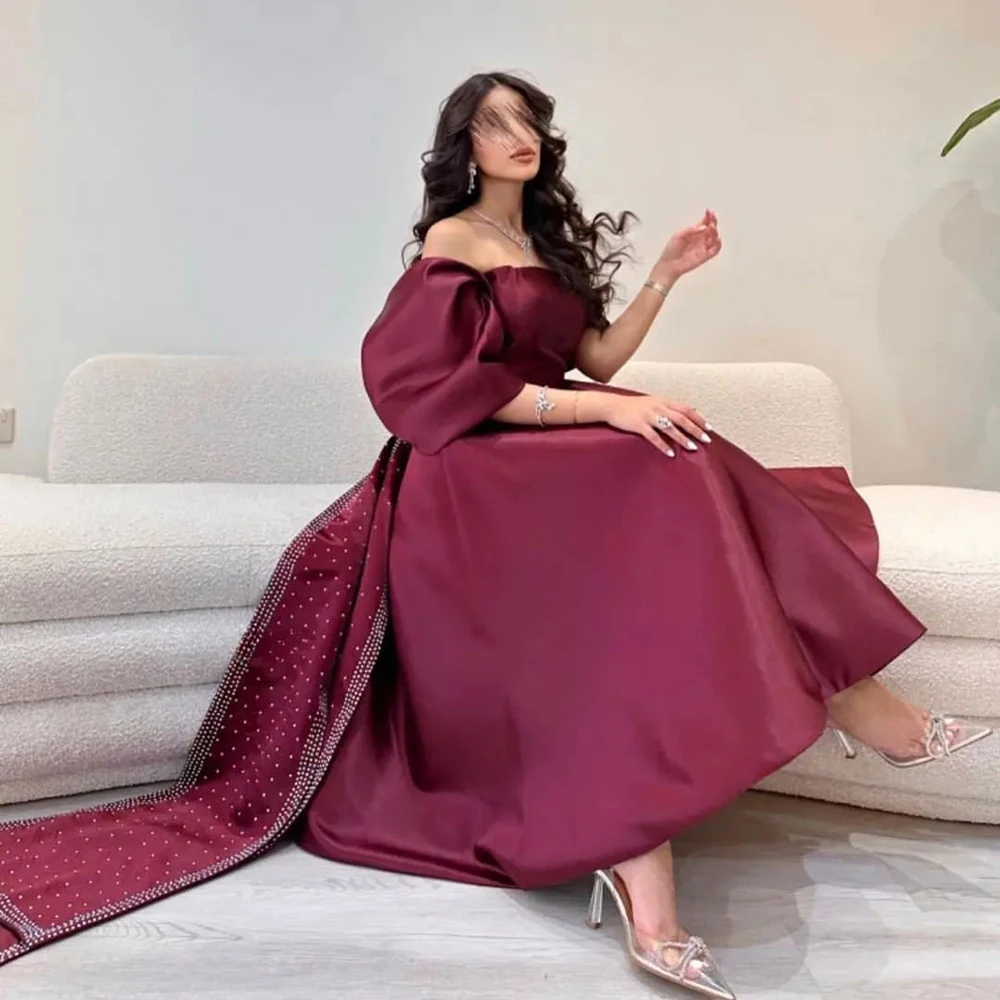 

Verngo Off The Shoulder Boat Neck Evening Dress A Line Satin Backless Bow Long Dress For Special Events Arabic Dubai Prom Gown