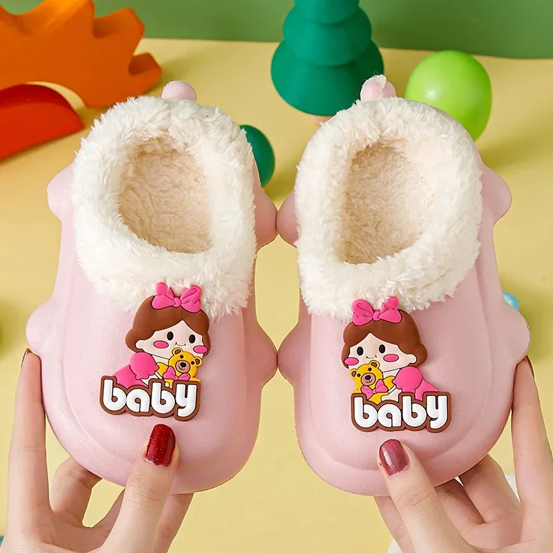 2023 New Baby Girls Cotton Slippers Winter Children Cute White Clouds Plush Slippers Boys Home Shoes Non-slip Warm Slipper