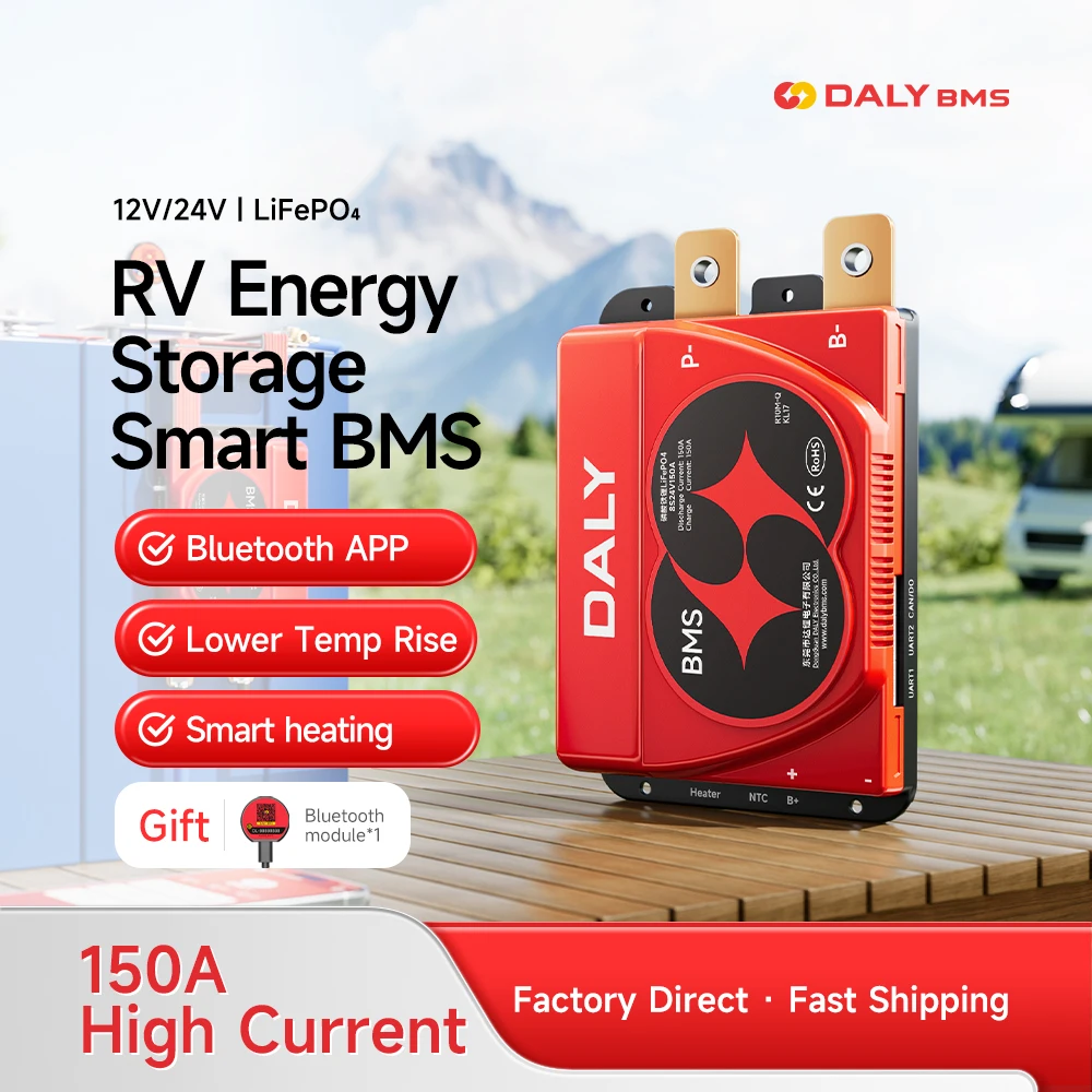 Daly Smart BMS RV Energy Storage BMS 4S 12V 8S 24V 150A LFP 3.2V Battery CANBUS Bluetooth BMS Heating Function Protective Board
