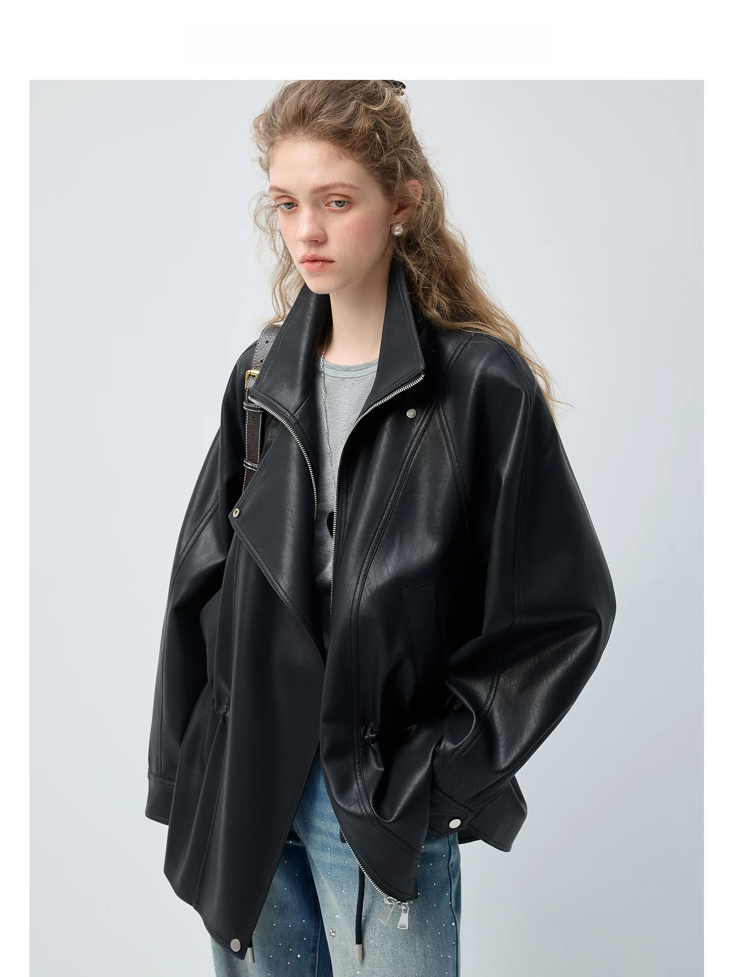 High nce Bla VEGA CHANG Matte Leather Jaet Women's Cool Waist-Cinching Biker Jaet Spring 2026 Faion Trend