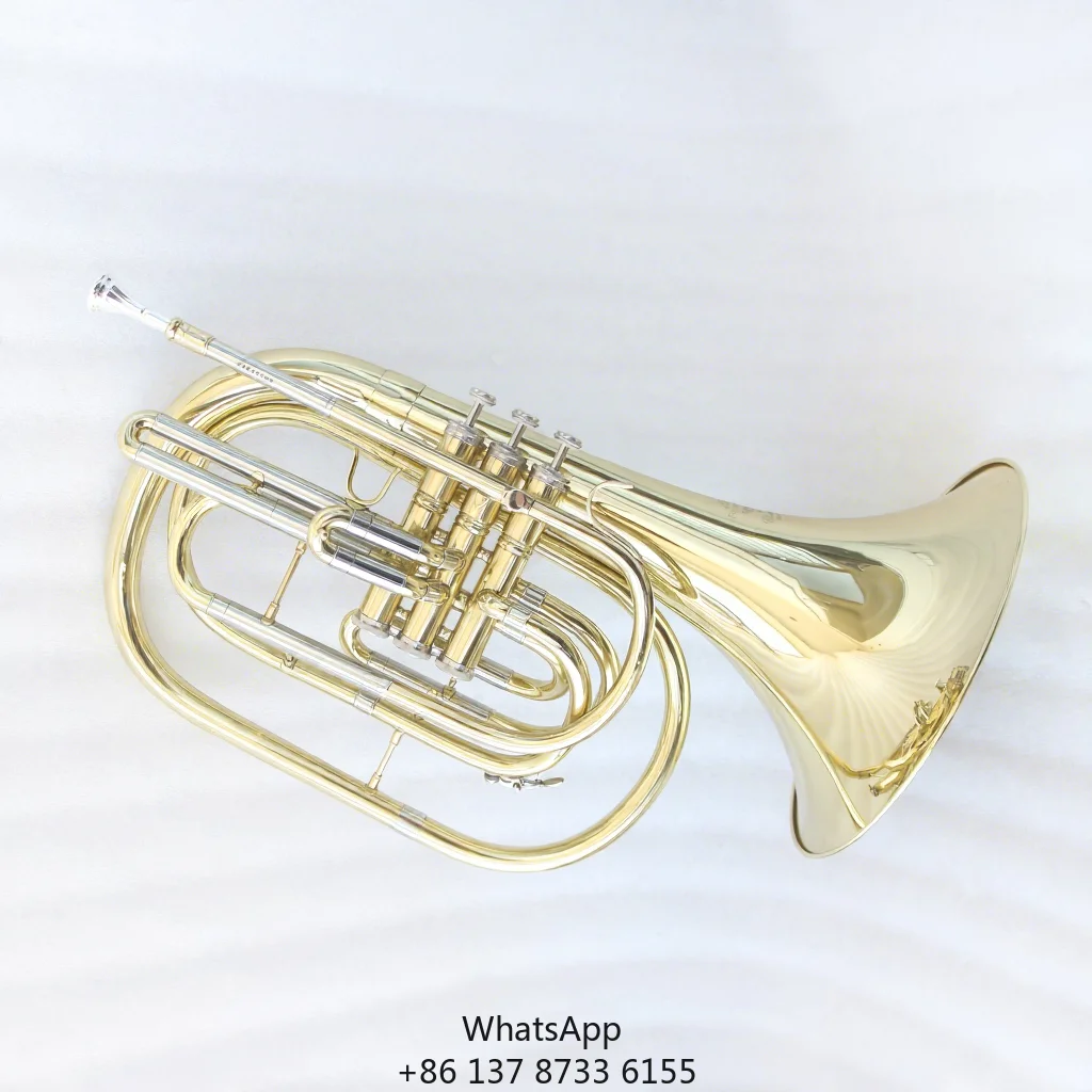 

High Quality For Orchestra Performers BB Flat Brass Body Stainless Steel Piston Gold Lacquer Marching French Horn With Hard Case