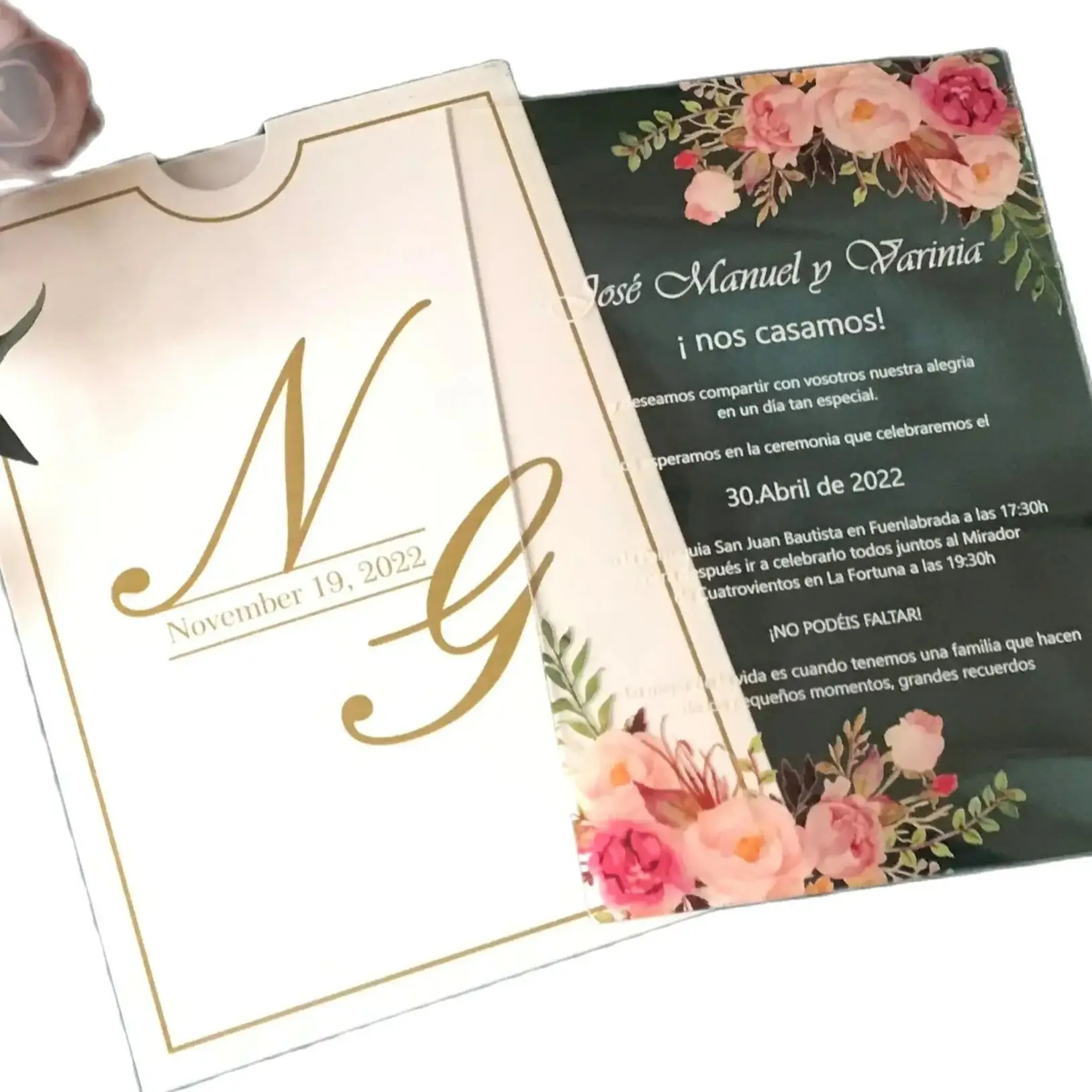 

Custom Acrylic Wedding Invitation Dusty Rose,Pink Peony,Cream Floral Invitation Transparent Invitation 10Pcs