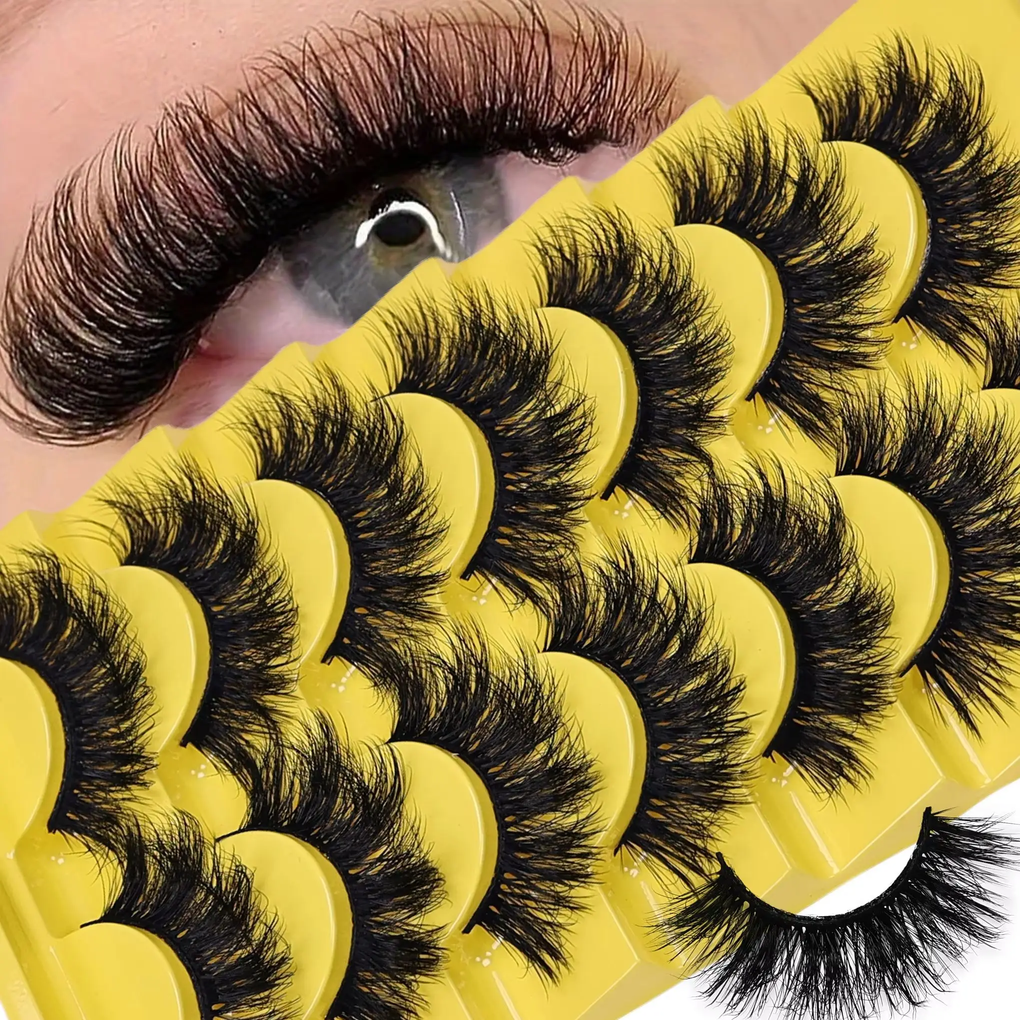 7 Paar 3D-flauschige künstliche Wimpern, dramatische, künstliche, unordentliche, dicke Wimpern für Make-up mit vollem Volumen