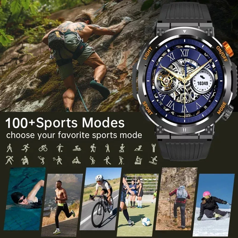 Smart Watch Men With LED Lighting Compass Sports Fitness Tracker Watch IP67 Waterproof Bluetooth Talk SmartWatch 2024