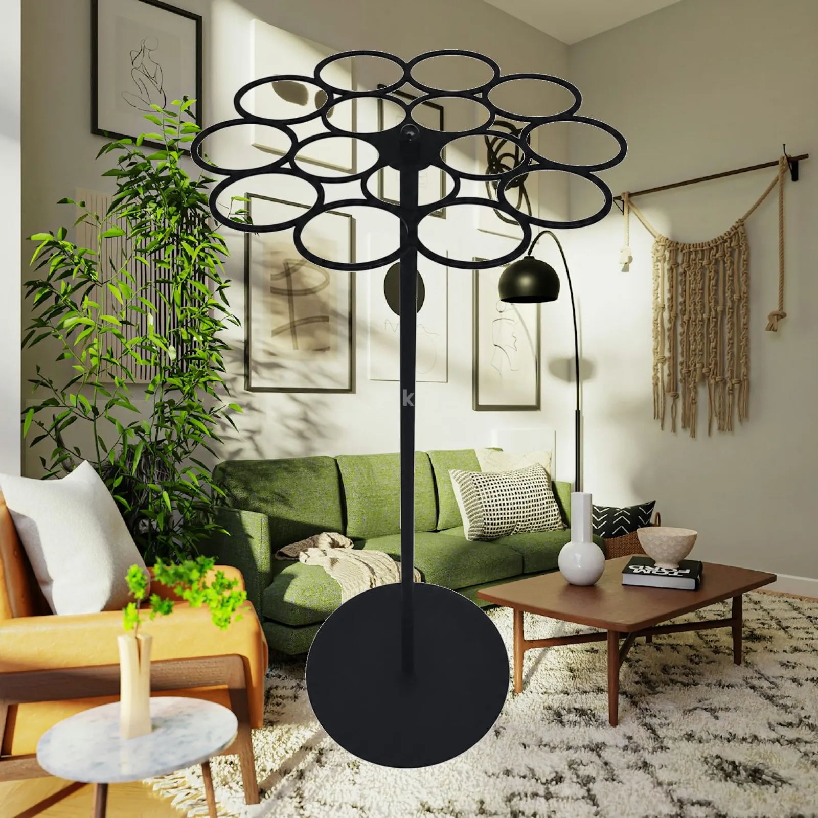 Black Rotating Medal Rack Display Holder 15 Ring Carbon Steel Stand for Sports Trophies and Achievement Awards