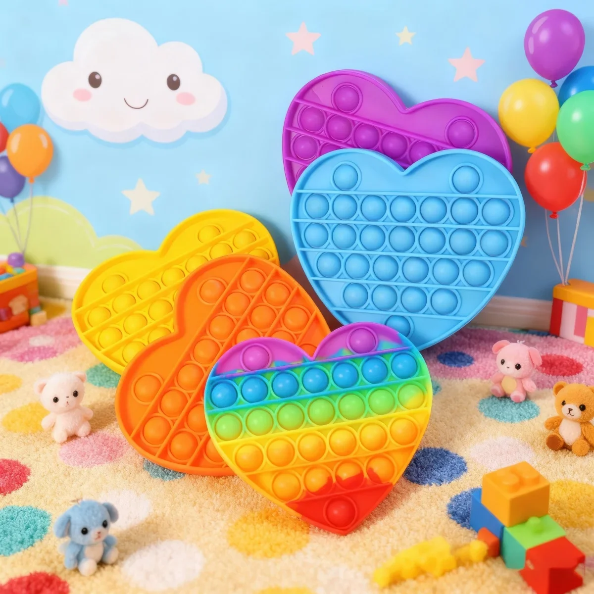 1pc Sensory Toys Rainbow Heart Fidget Toys Children Push Autism Needs Squishy Stress Reliever Toy for Kids Adults (Random Color)