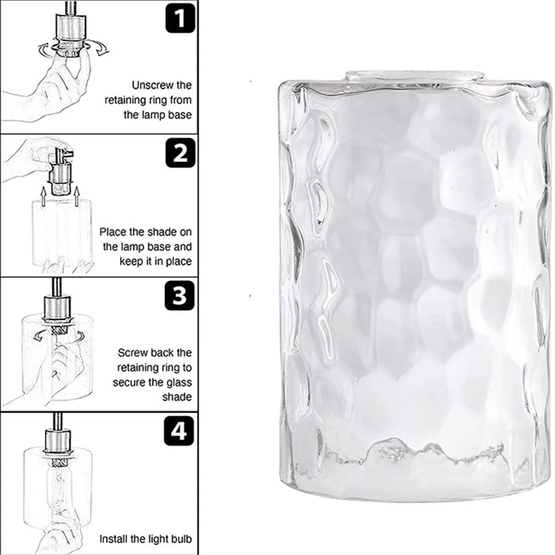 Затемняющий светильник из прозрачного молоткового стекла, сменный цилиндрический светильник с водой, аксессуар для подвесного светильника,