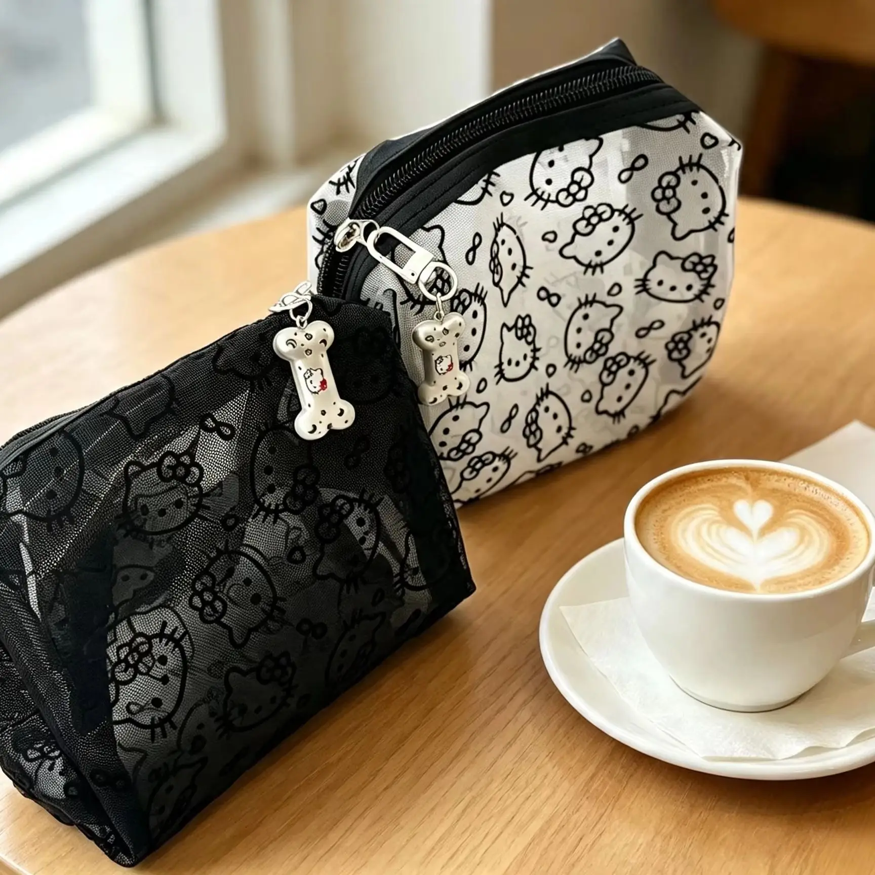 Breathable Cute Cat Mesh Printed Storage Pouch Fashion Transparent Cosmetic Organizer Outdoor Carry Bag Birthday Surprise Gifts - view 6