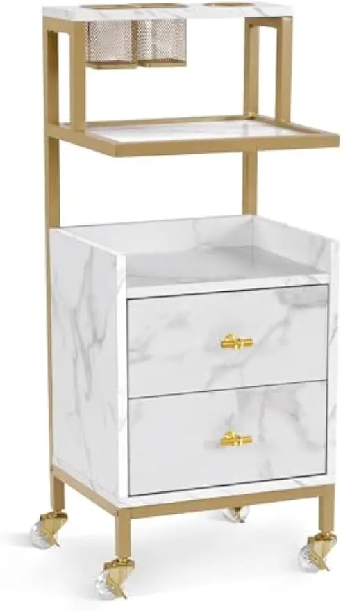 Rolling Salon Trolley 2084 White Medium Storage Drawers Metal Tool Holder Basket Beauty Hair Stylist Equipment