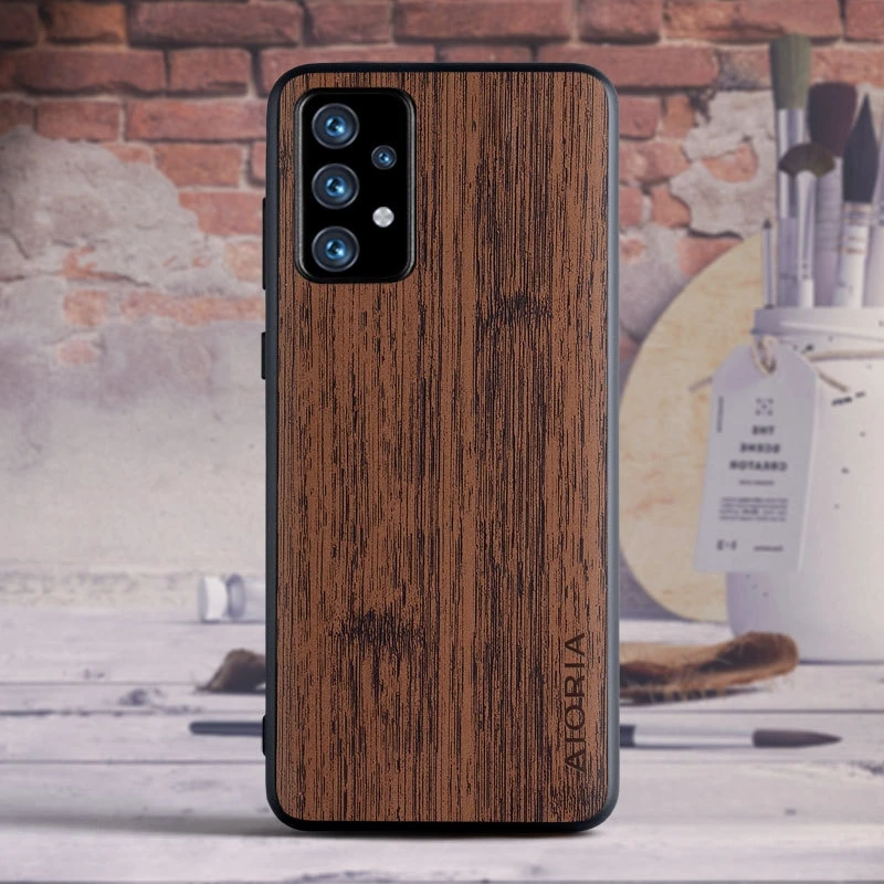 for Samsung Galaxy A73 A53 A72 5G A52S A12 A32 4G S22 Ultra Plus S21 FE Case Wood Texture PU Leather Soft Antifall Cover Funda