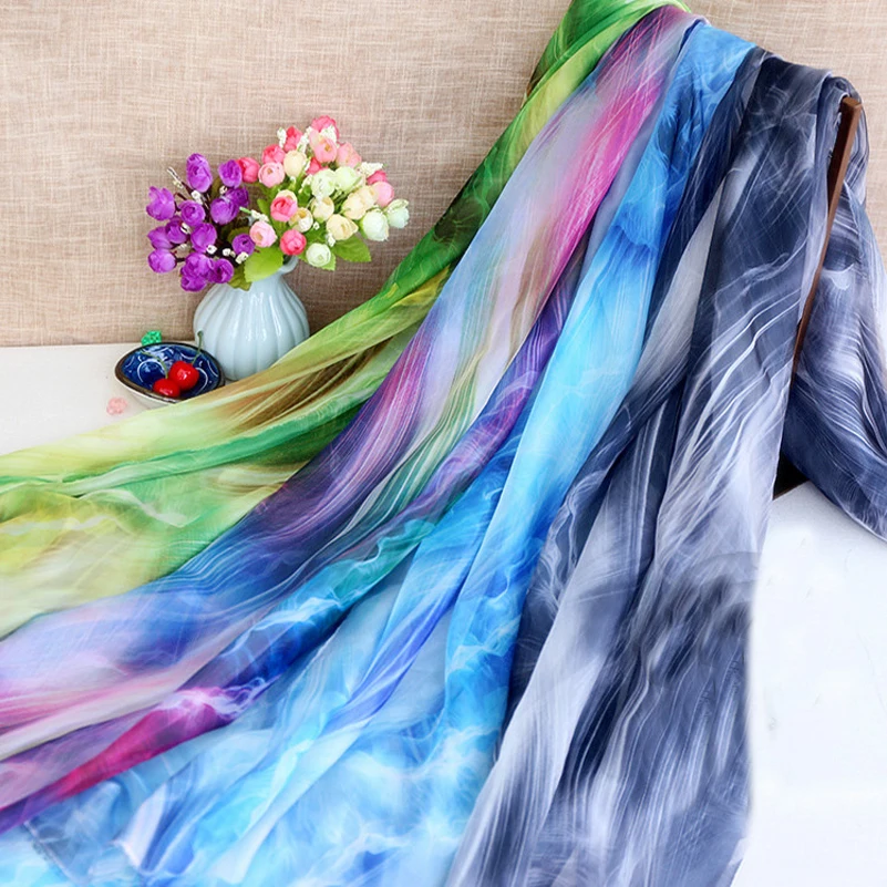 30D Printed Thin Chiffon Fabric for Sewing Spring and Summer Dress Silk Scarf DIY Handmade by Meters