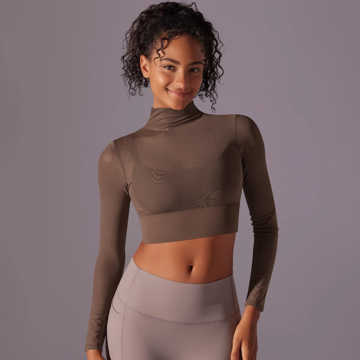 

Yoga Suit Women's High-end Standing Collar Long Sleeved Sports Jacket Running Training Gym Top Sports Sexy Mesh Yoga Shirt