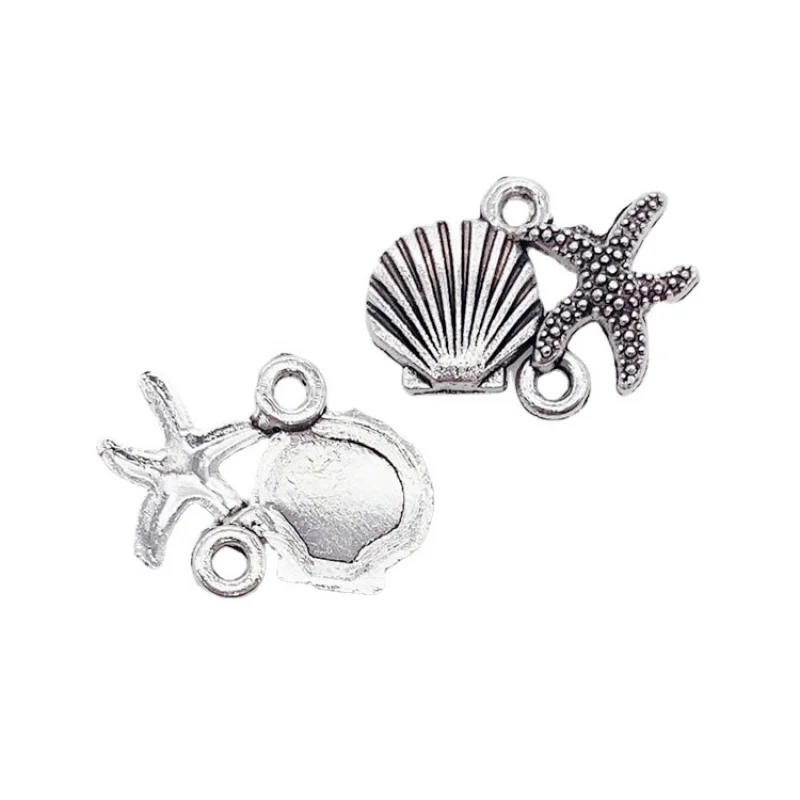 Factory Direct Sales 100Pieces DIY Ornament Zinc 13x18mm Double Hanging Starfish Shell Clothing Bag Connector