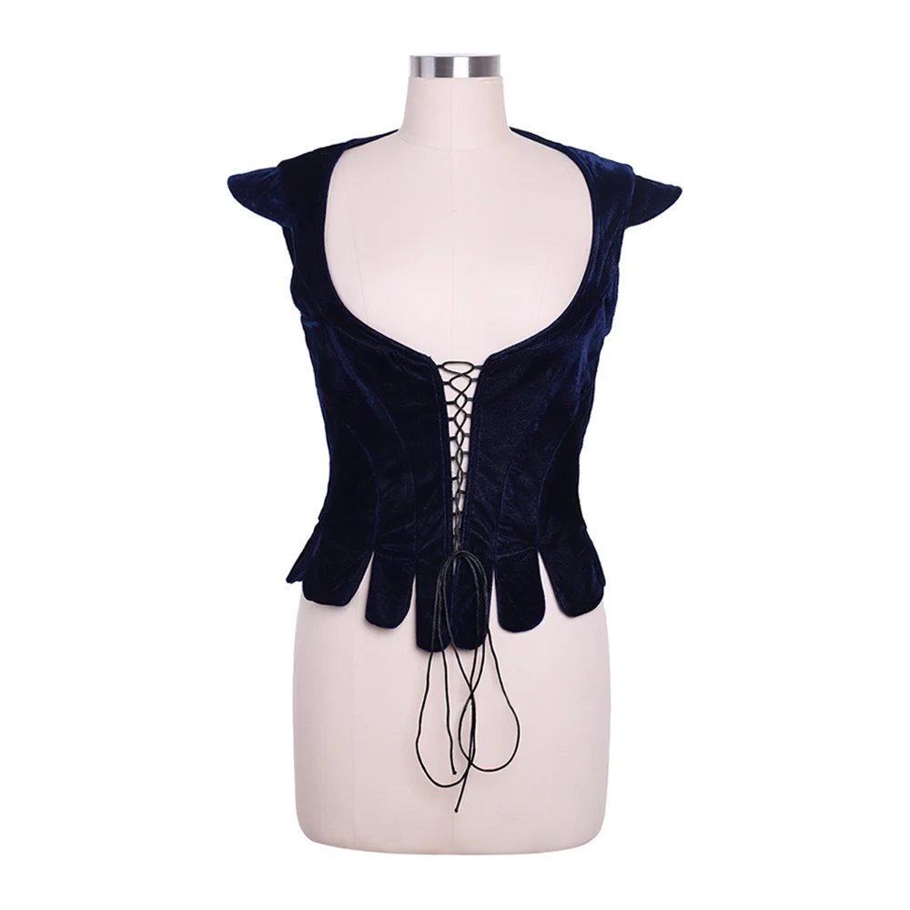 

Medieval Renaissance Dark Blue Velvet Lace Up Corset Vest Vintage Tudor Court Musical Performance Outfit Female Bustier Top