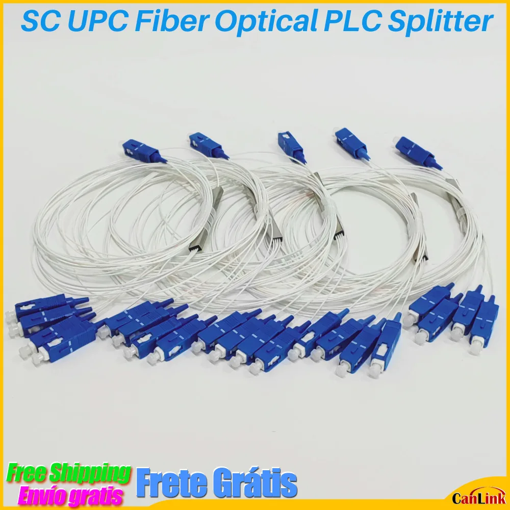 

Free Shipping 5pcs/Lot 1X2 1X4 1X8 1X16 1X32 1X64 PLC SC/UPC SM 0.9mm G657A1 PVC 1m FTTH Fiber Optic Splitter