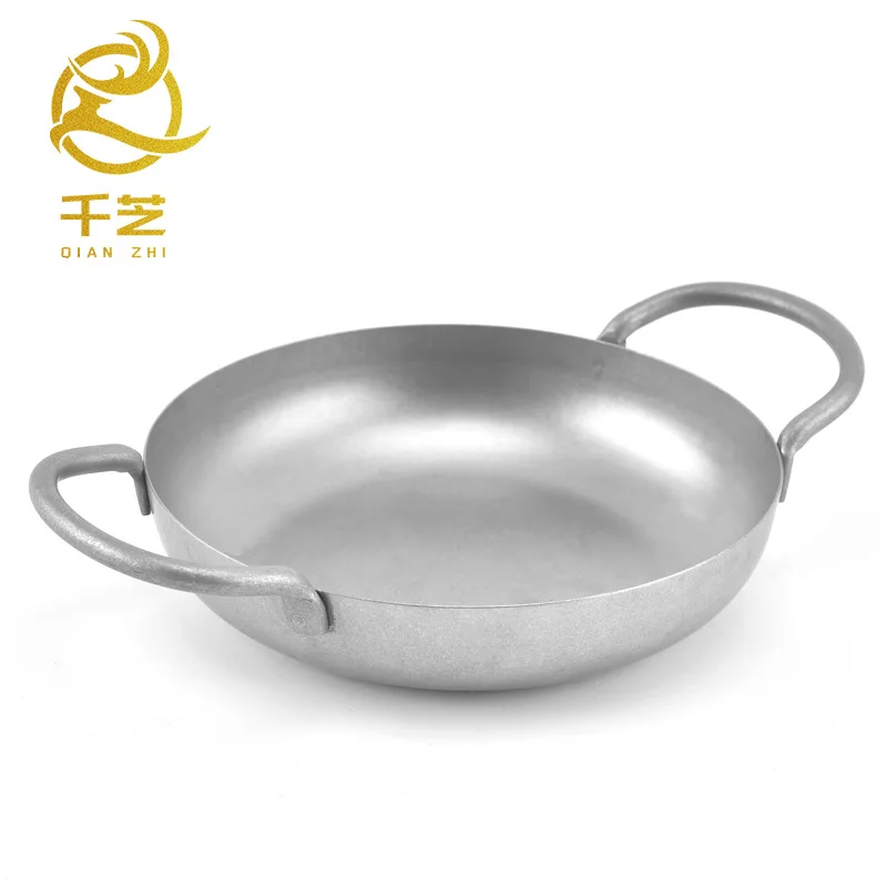 Binaural Stainless Steel Hot Pot Plate, Creative Flat Round Crayfish Seafood Plate, Baked Rice Plate, Hot Pot Dish