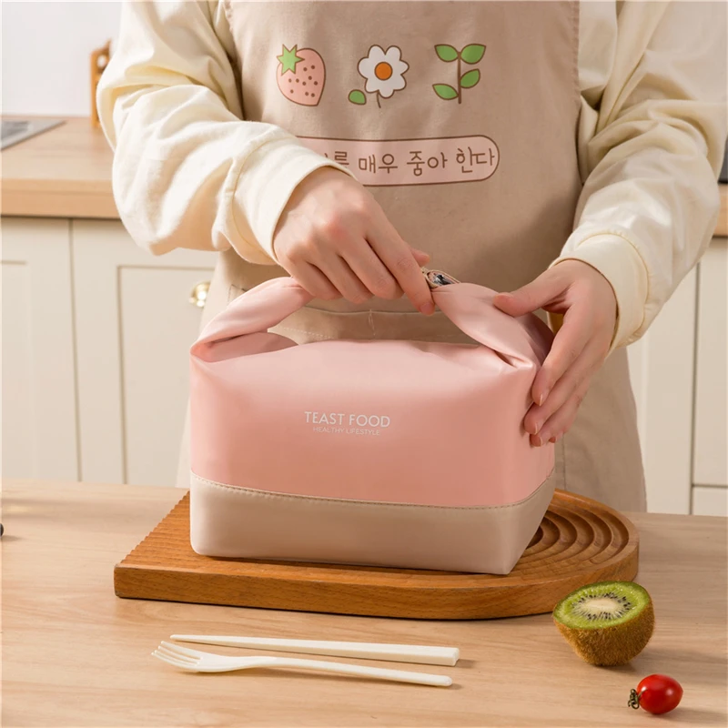 Portable Lunch Bag with Buckle Durable Insulated Lunch Box Tote Cooler Handbag Thermal Bento Pouch Food Carrier Shoulder Bags