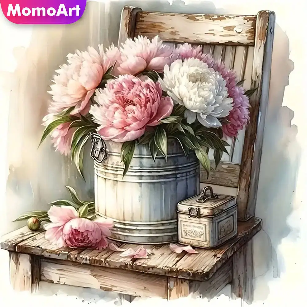 Momoart Diamond Mosaic Peony Flower Pattern For Adults Beginners Diamond Painting Chair DIY Embroidery Barrel Holiday Gifts
