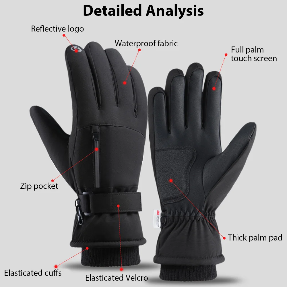 Männer Winter Wasserdichte Radfahren Handschuhe Outdoor Sport Laufen Motorrad Ski Touchscreen Fleece Handschuhe Nicht-slip Warme Volle Finger – Detail 5
