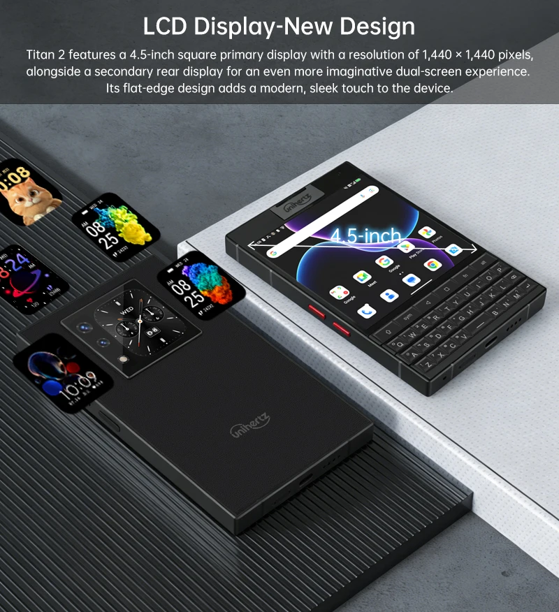 Unihertz Titan 2 Smartphone 12GB 512GB 5G Android 15 with Physical Keyboard Dual Screen Dimensity 7300 Dual SIM 50MP Camera