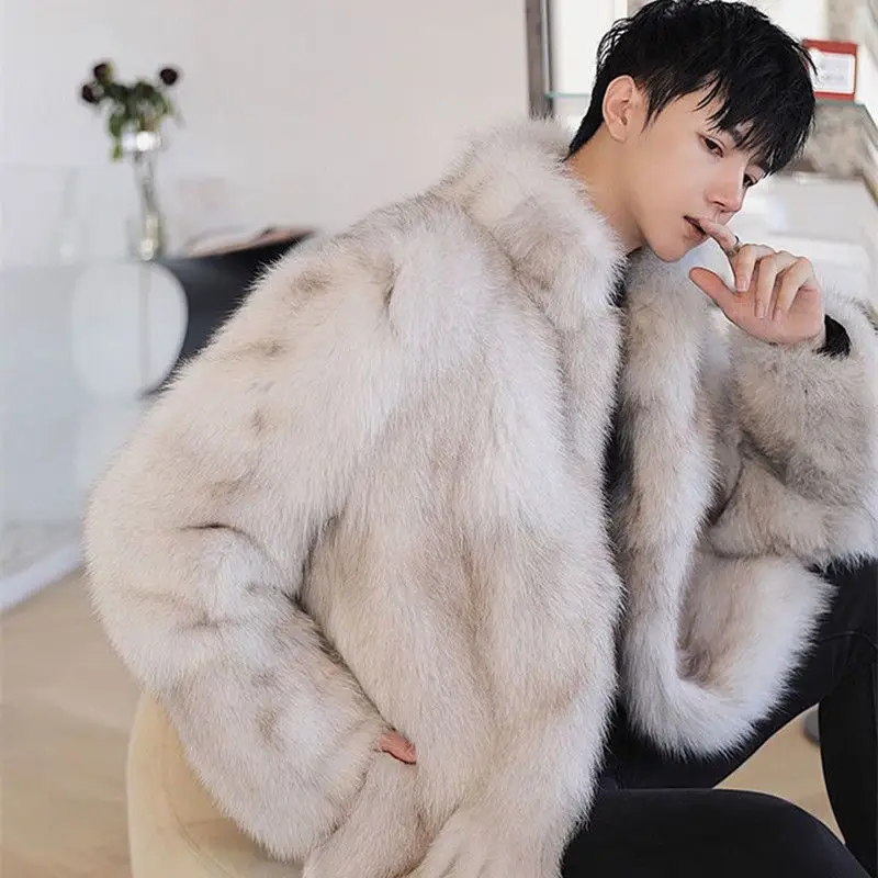 Winter Korean Men's High Grade Imitation Fox Fur Coat Mink Overcoat Keep Warm Clothes Handsome Tide Fashion Casual Stand Jackets