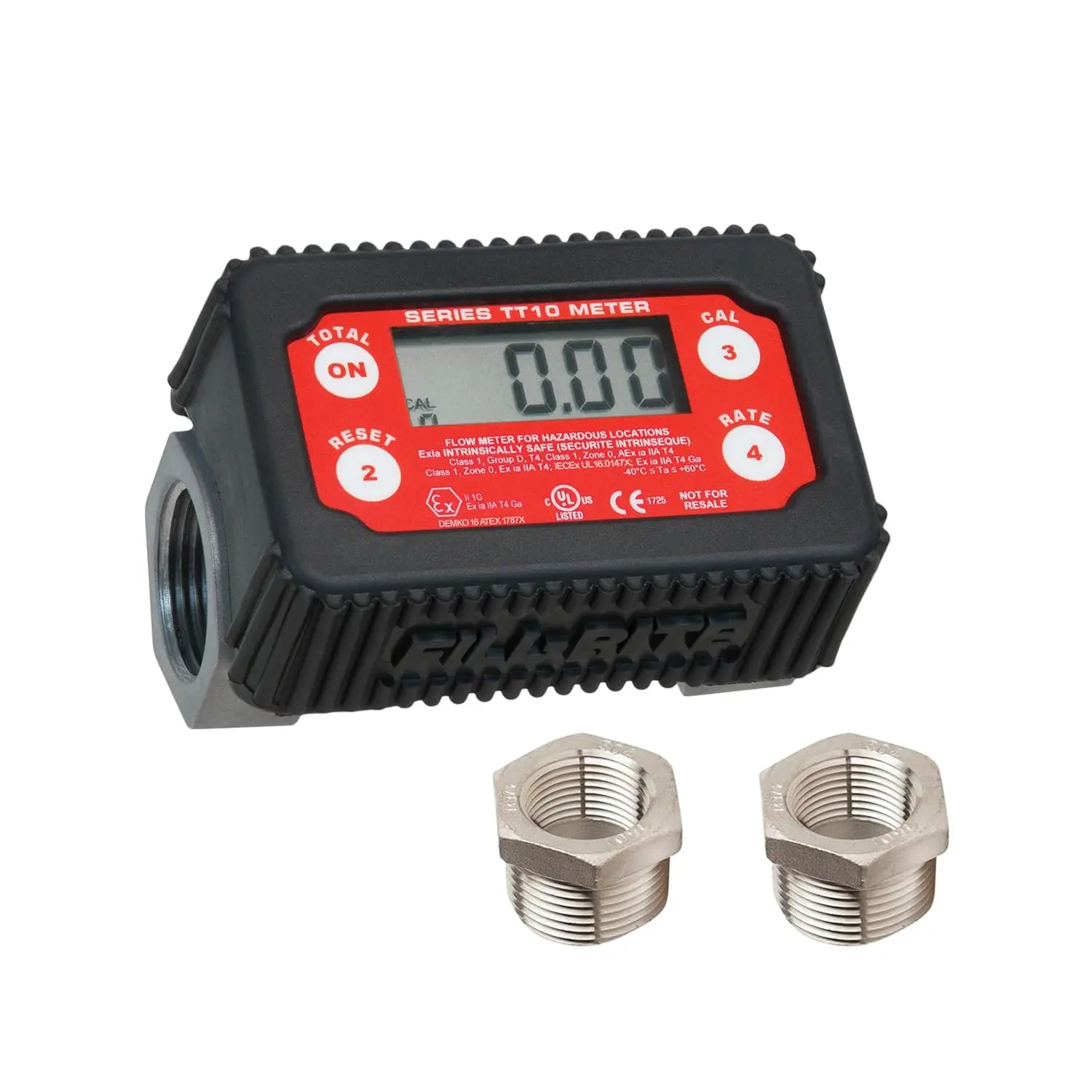 

1" Digital In-line Turbine Meter, 2-35 GPM (8-132 LPM), Aluminum Fuel Transfer Meter in Black/Red