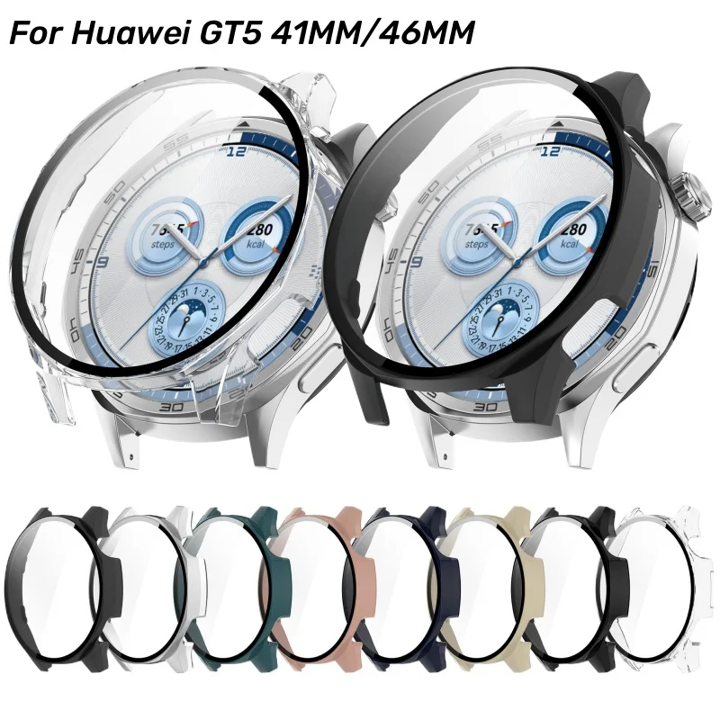 Hard PC Case Tempered Glass for Huawei Watch GT5 46mm 41mm Clear Screen Protector Watch Cover Bumper Protective Shell