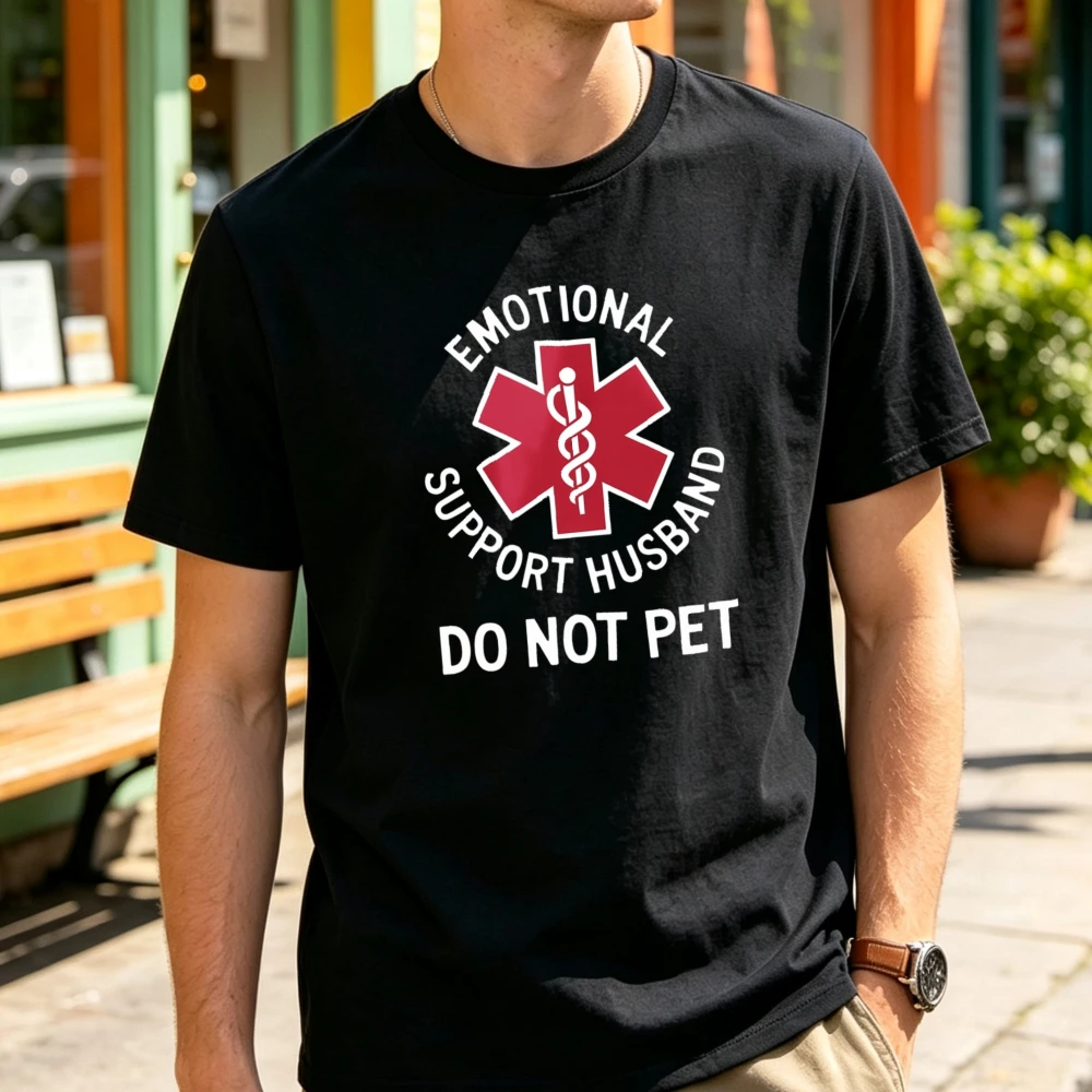Funny Emotional Support Husband Do Not Pet Graphic Tshirt Crew Neck Short Top Sleeve Oversized Summer Casual Sarcastic Humor Tee