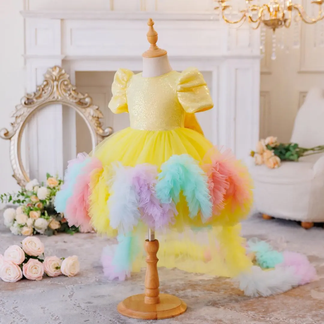 

2025 new girl carnival clothing lace small flying sleeve short princess skirt sloppy tulle Western Christmas princess dress