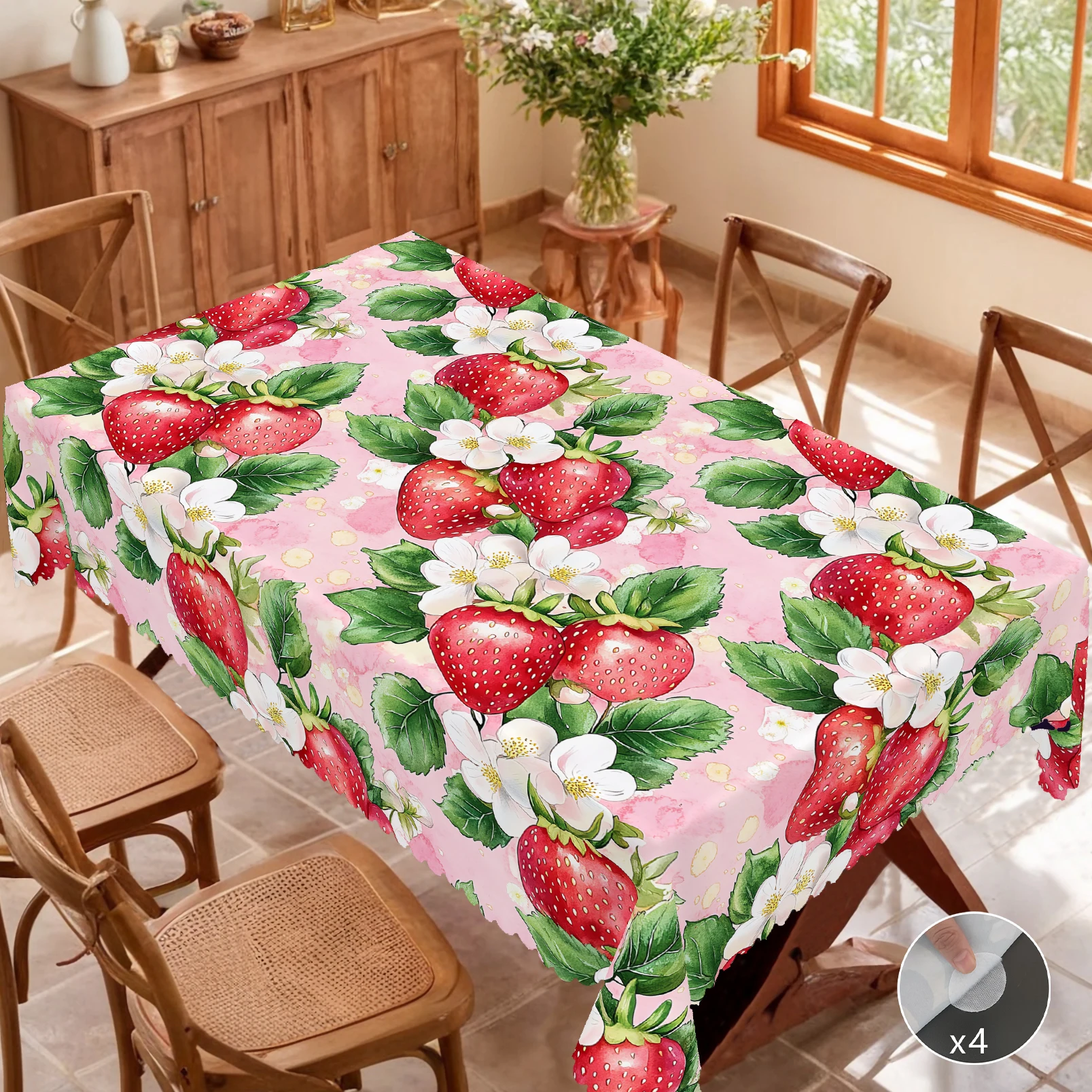 1 Piece of Strawberry Themed Round and Rectangular Tablecloth, Available in Various Sizes, Bright Pink Strawberry Pattern Printing Design, Spring and Summer, Suitable for Kitchen, Parties, Suitable for Strawberry Parties, Weddings, Mother's Day Gifts